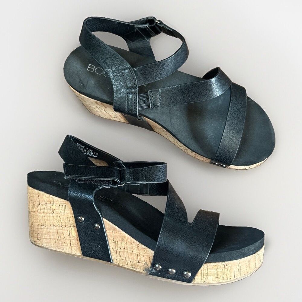 Corkys Black Studded Strappy Cork Platform Wedge Sandals Ankle Buckle Size 10